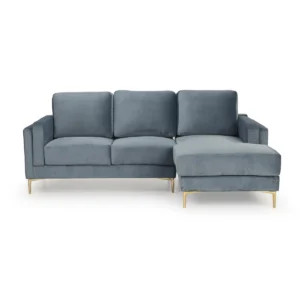 Velvet L-Shape Sofa (Cerulean Blue)